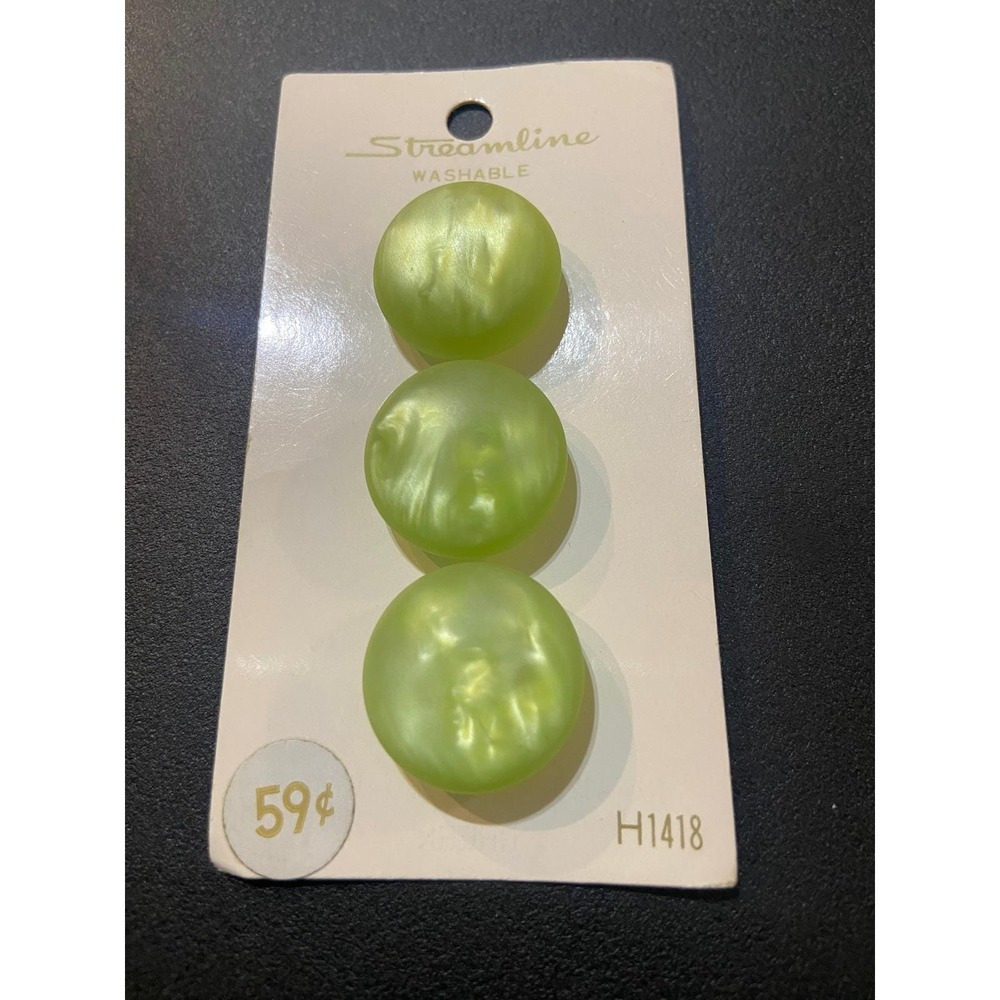 Vintage Streamline Washable Green Round Buttons 7/8 inch 3pc Japan